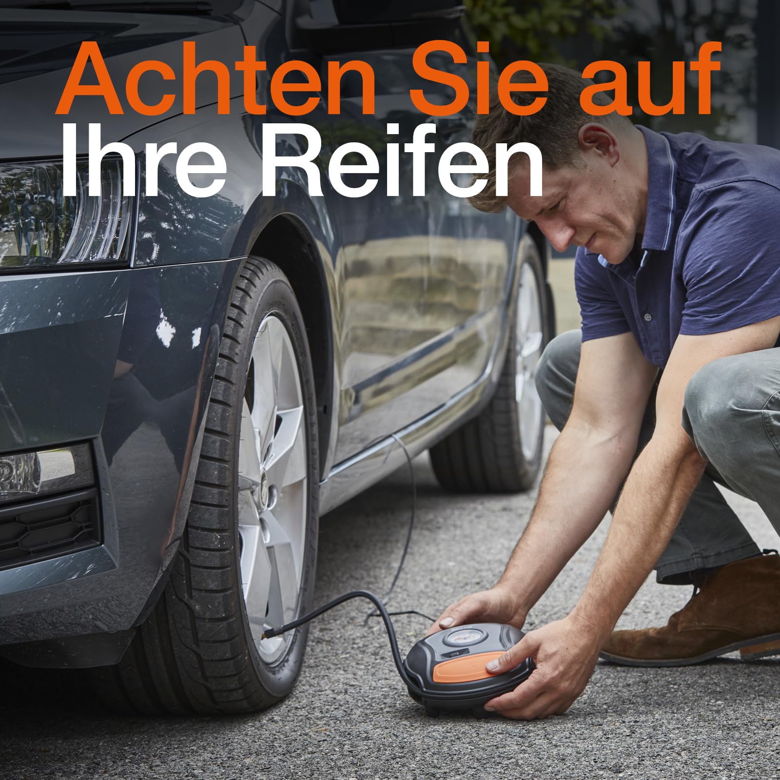 OSRAM TYREinflate 200, Analoge Reifenpumpe, tragbarer 12V Kompressor für Autoreifen, Stromanschluss via Zigarettenanzünder, Reifenbefüllung in 4,5 Minuten