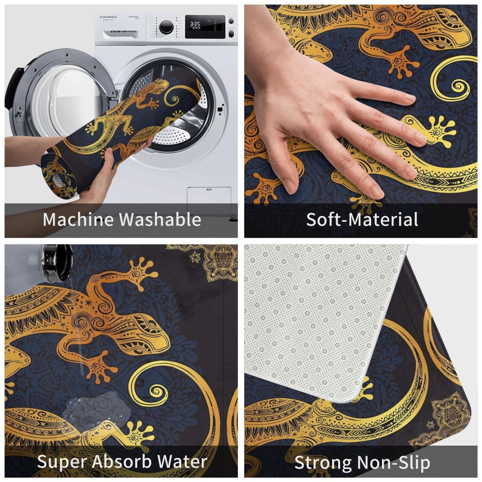Paillasson Intérieur/extérieur Motif Gecko 40x60cm - Antidérapant, Lavable, Polyester, Fin Et Absorbant