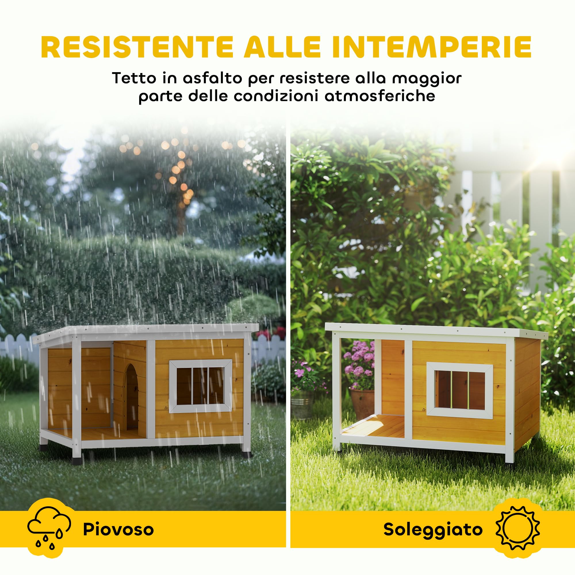 PawHut Cuccia per Cani da Esterno Rialzata con Veranda Coperta e Tetto Inclinabile, Cuccia da Esterno per Cane in Legno di Abete, 85.5x62x60 cm, Multicolore