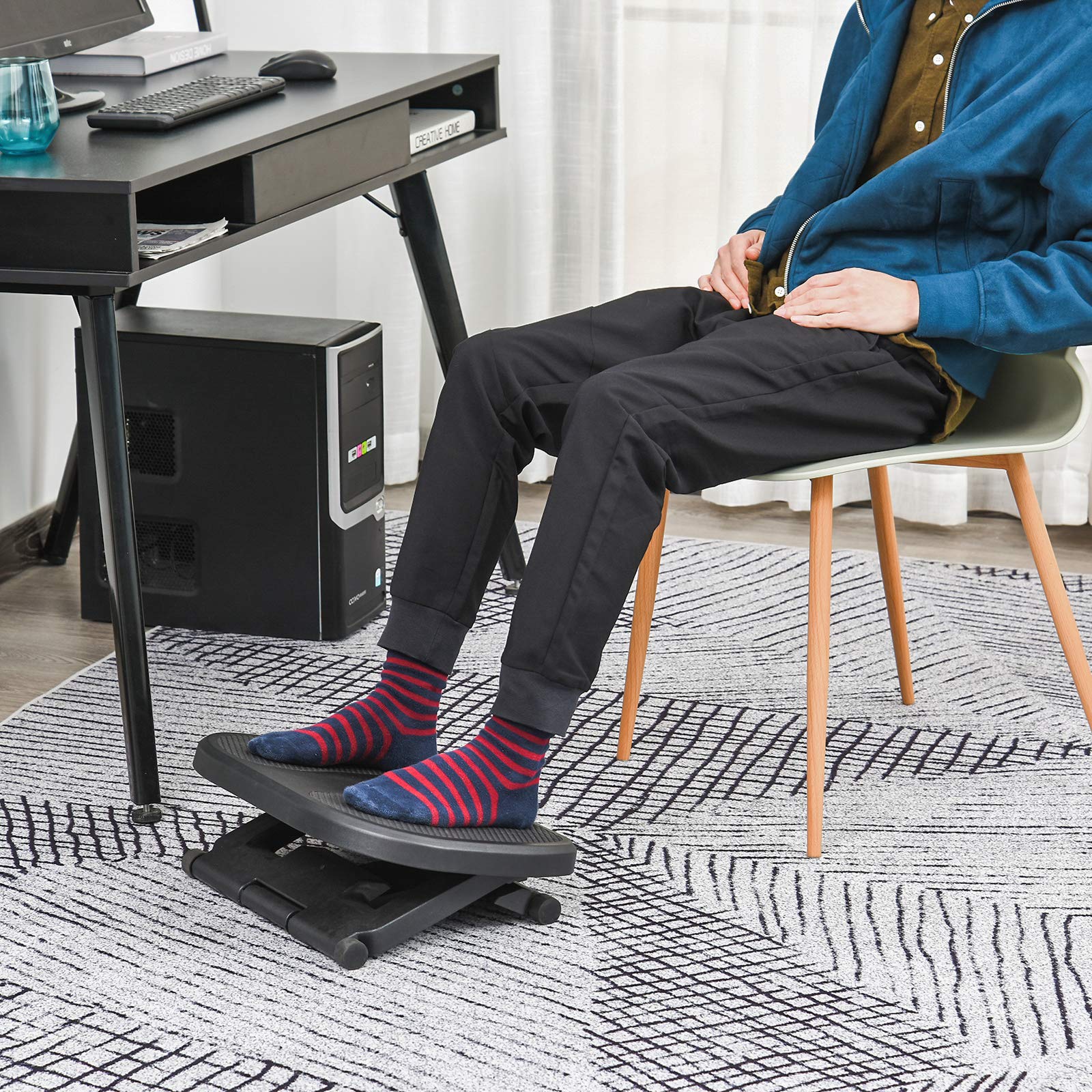 HOMCOM Pedana Poggiapiedi da Scrivania o Ufficio, Antiscivolo con Altezza Regolabile (10-16.5cm) e Angolazione 0-30°
