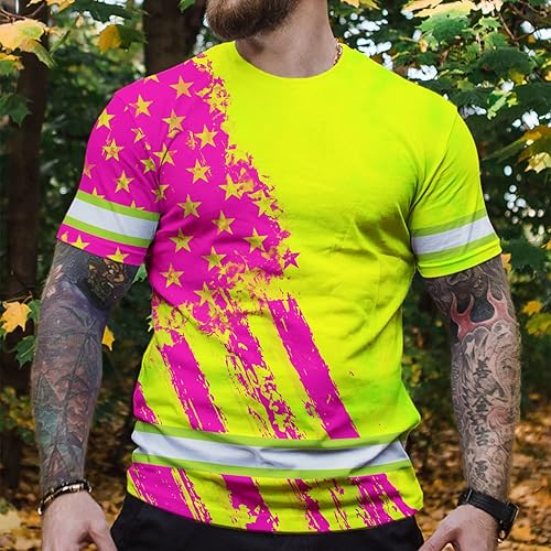 Miniatura 4 de Camisa de alta visibilidad con bandera de Estados Unidos de color para hombres y mujeres, con nombre personalizado, camisa de seguridad reflectante,