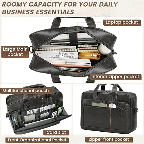 Miniatura 3 de RAINSMORE Bolsa de cuero para hombre de 16 pulgadas, bolso de mensajero vintage para hombre, bolso cruzado grande para el hombro, oficina,