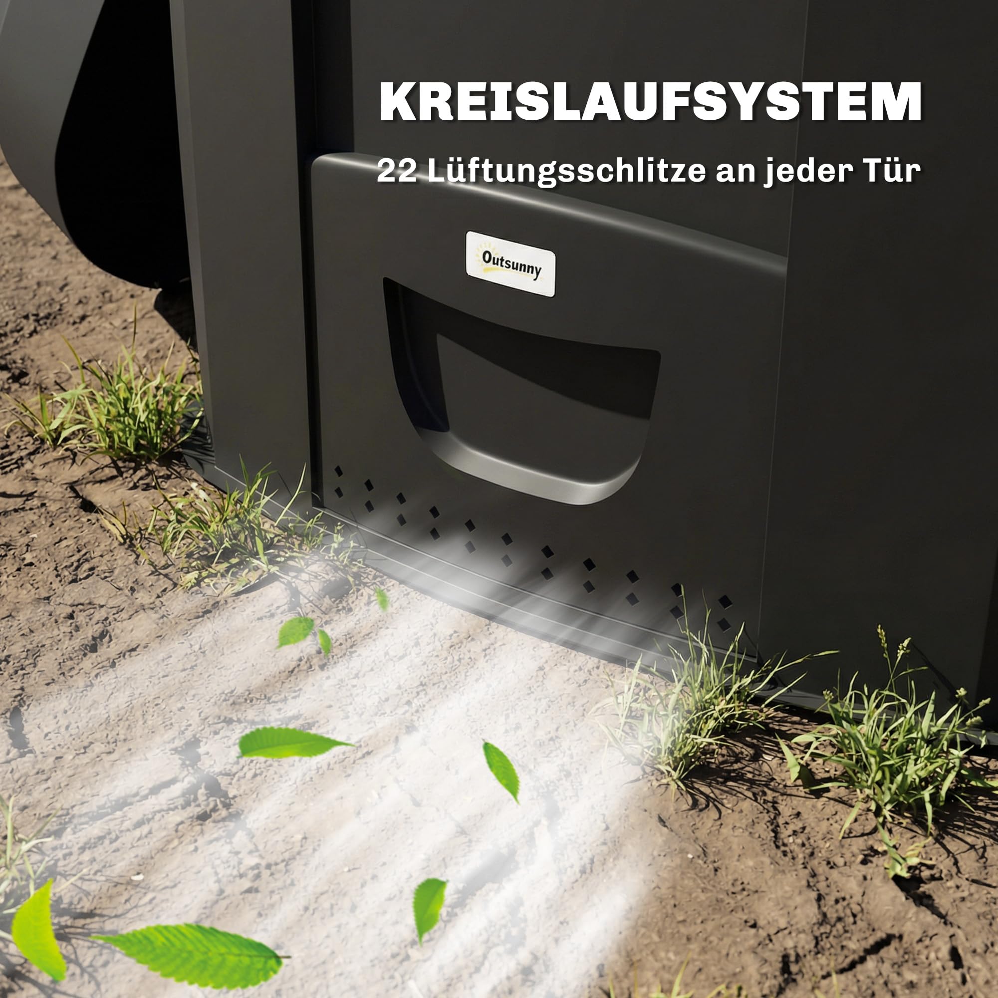 Outsunny Gartenkomposter, 240L, 78 x 75 x 78 cm Dreieckiger Kompostbehälter mit 3 Türen, 66 Lüftungslöchern und offenem Boden, Thermokomposter inklusive Handschuhe und Schraubendreher, Schwarz