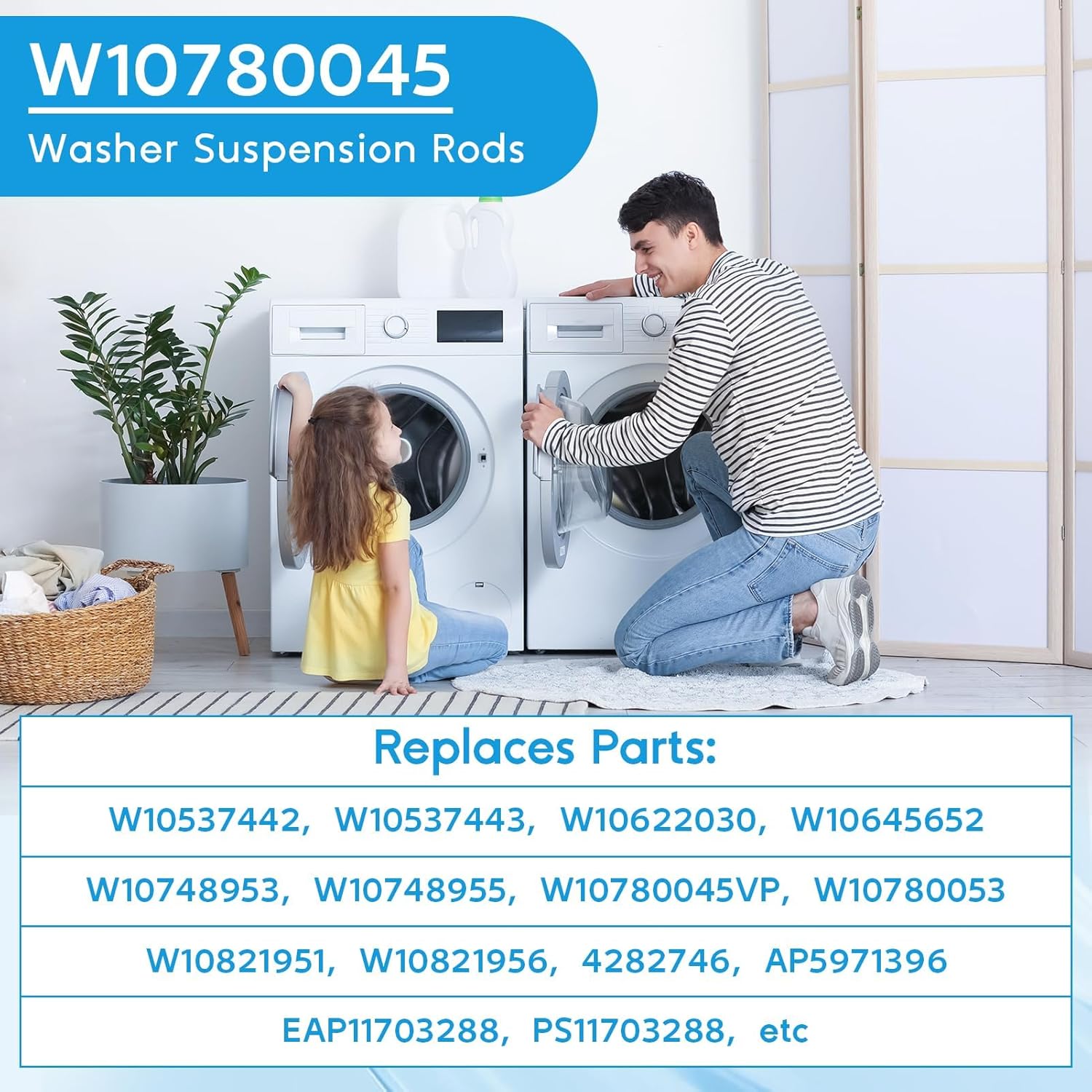 Upgraded W10780045 NTW4516FW3 RTW4516FW2 RTW4641BQ0 WTW4816FW2 WTW4800BQ1 NTW4516FW1 NTW4605EW0 WTW4800BQ0 NTW4516FW0 Washer Suspension Rods Kit for Amana Whirlpool Kenmore Washing Machine