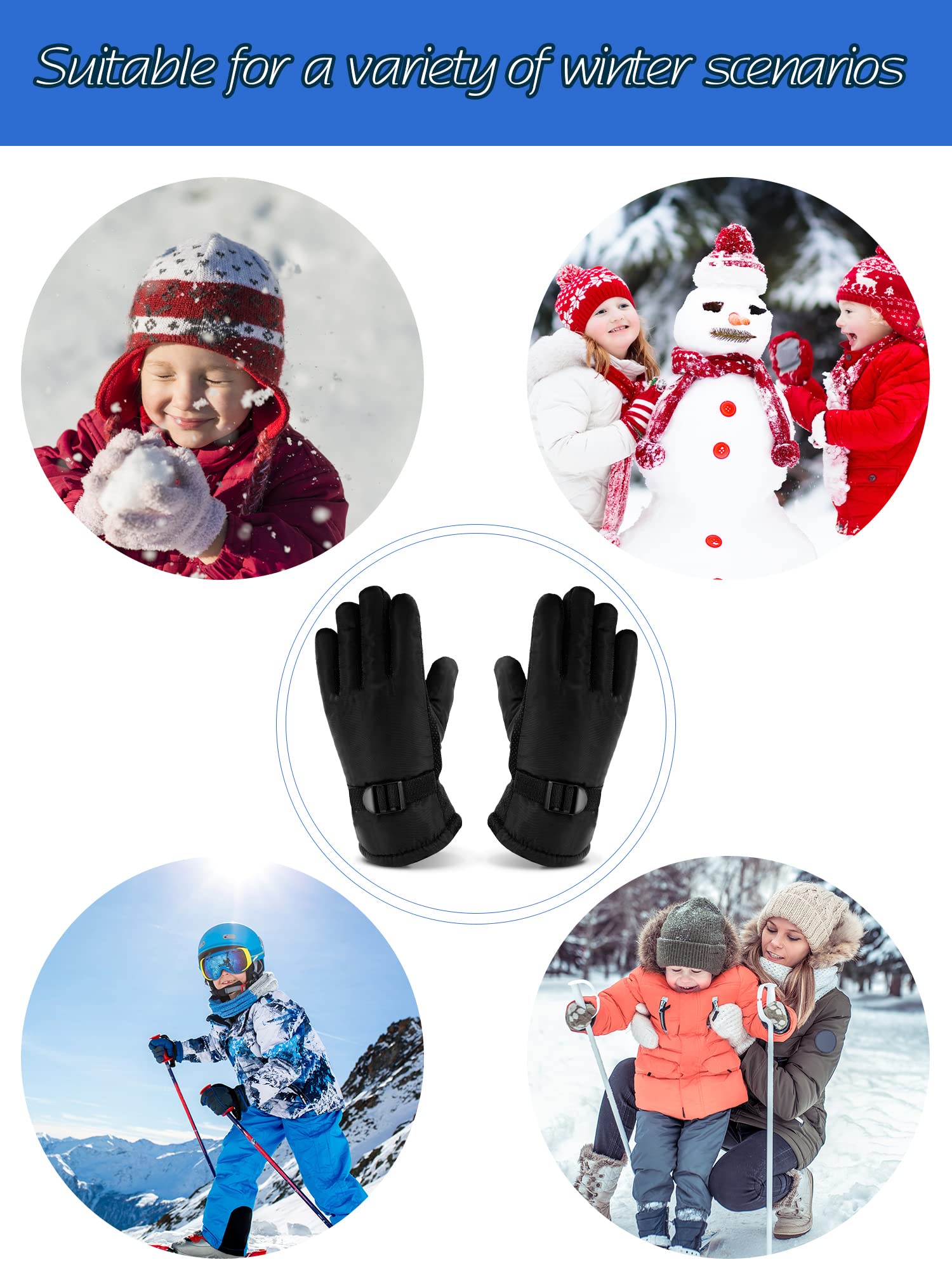 Boyiee 12 Paar Ski Handschuhe Winter Handschuhe Schnee Handschuhe wasserdichte Handschuhe für Kinder (Schwarz, 8-12 Jahre)
