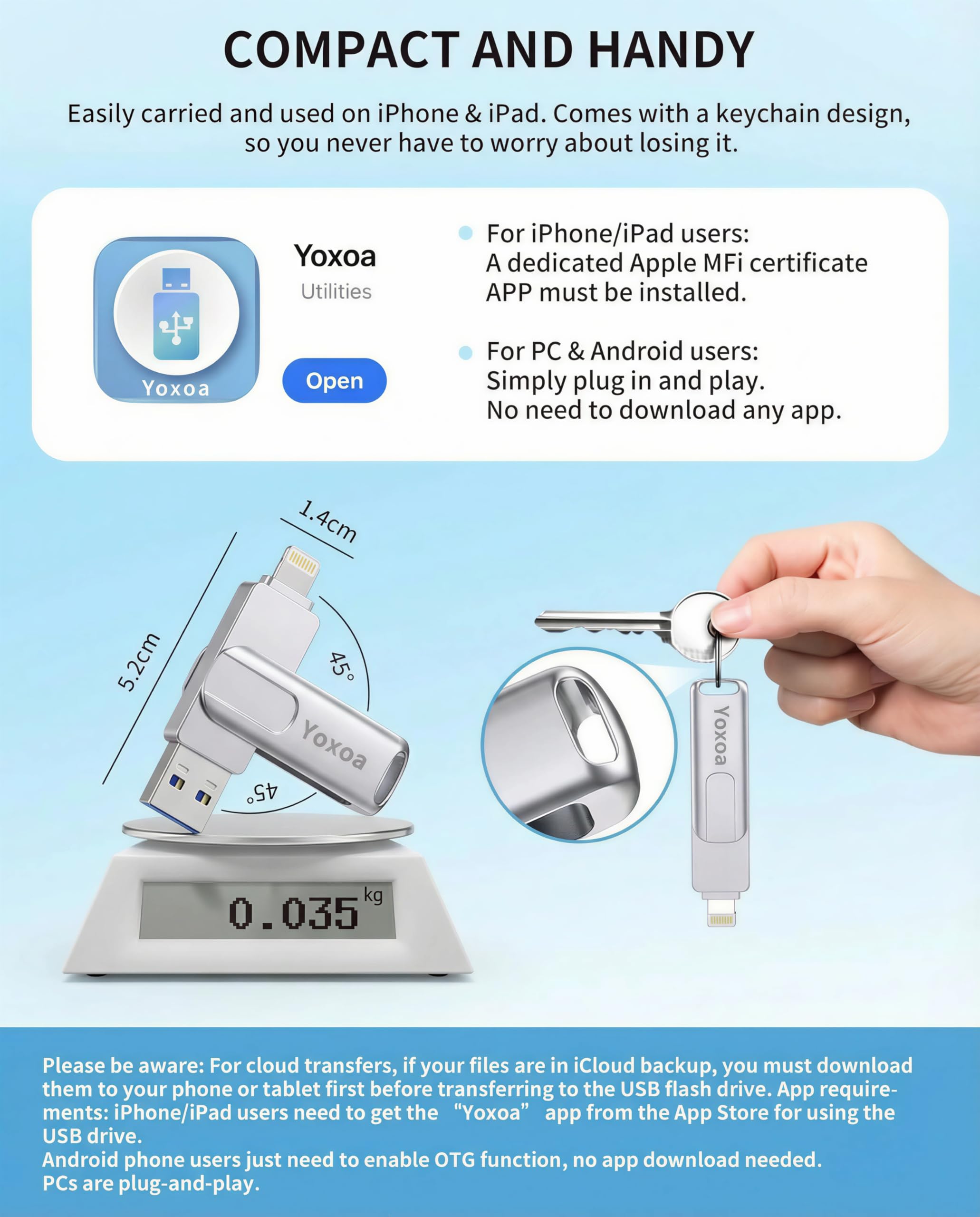 Chiavetta USB da 512 GB certificata MFi per iPhone e iPad, ad alta velocità, per archiviazione di memoria esterna, backup e trasferimento di file, chiavetta USB per iPhone/iPad/iOS/Android/PC (spazio