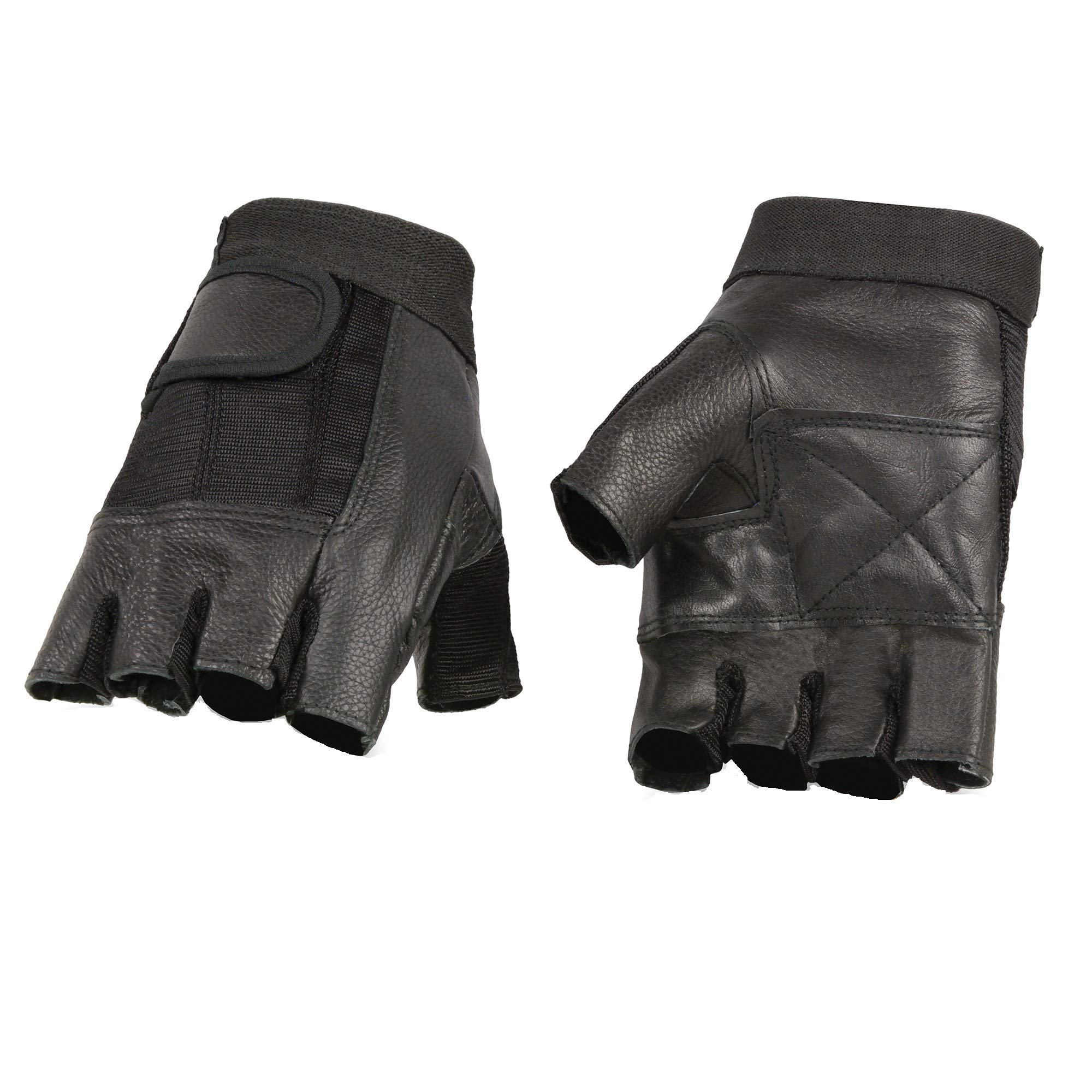 Insane Bikers Mens Leather and Mesh Black Fingerless Glove with Padded Palm (5X-Large)