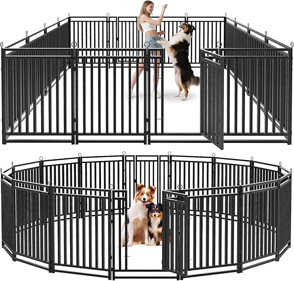 Petorldog Dog Fence Outdoor Indoor, 40" Inch Height 16 Panels Dog Playpen for Large/Medium/Small Dogs Metal Dog Pen for Yard Camping and RV | Black-Silver