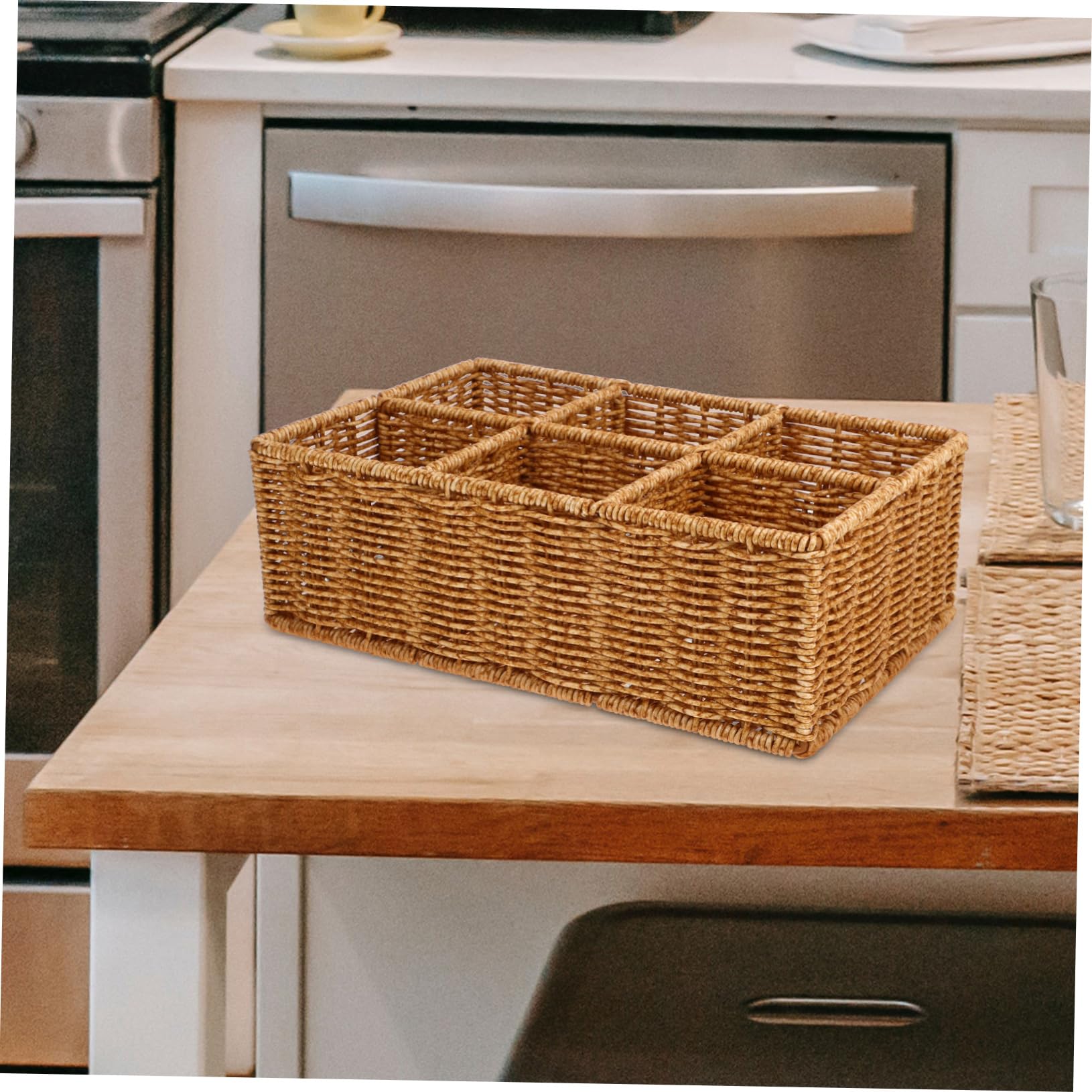 Gatuida Bestecktablett aus Kunststoff Rattan, Unterteilt, Platzsparend