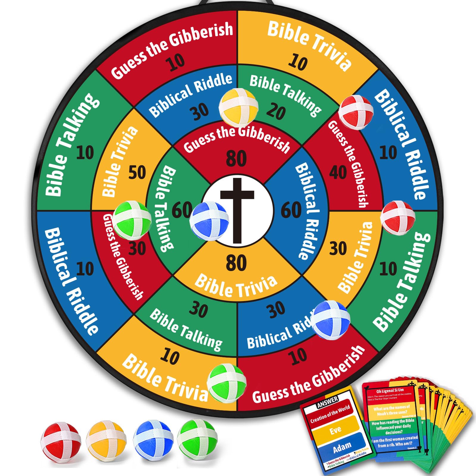 Garybank Bible Dartboard Game for Kids Adult Family 66 Trivia Cards W/ 260+ Questions