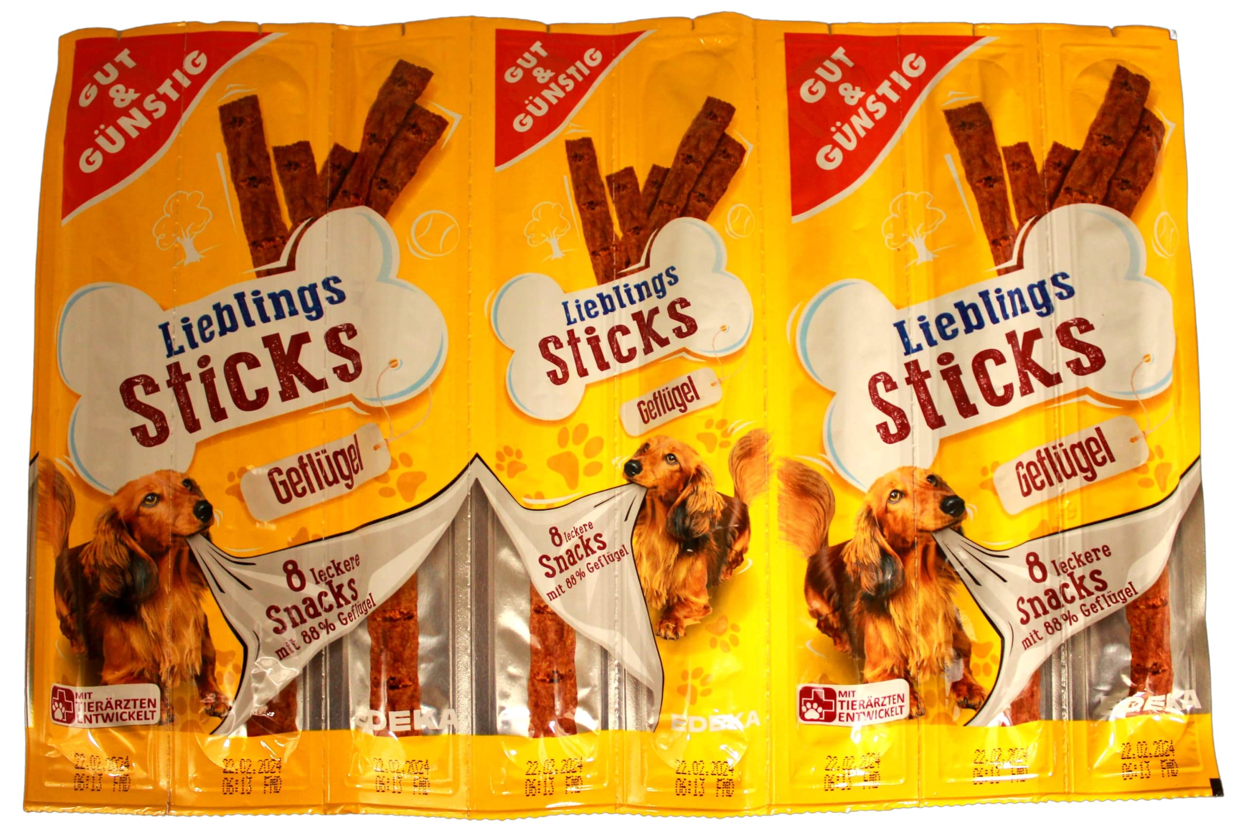 Gut & Günstig Lieblings Sticks Hundeleckerli mit Geflügel, 25er Pack (25 x 88g)