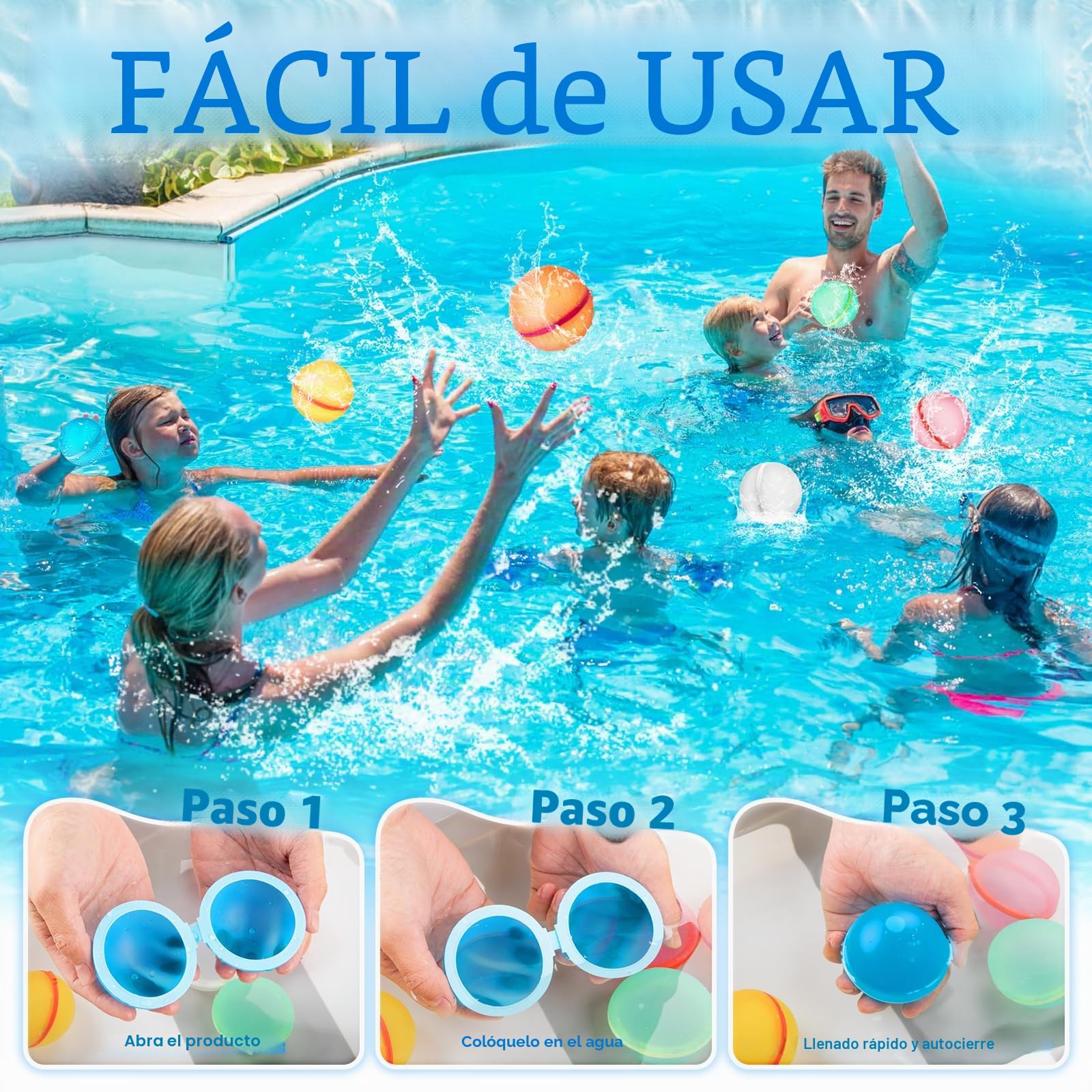 6 Piezas Globos de Agua Reutilizables, Globos Agua in Silicona Llenado Rapido, con Bolsa de Malla, Juego de Bombas de Agua, Adecuado Para Niños y Adultos, Playa, Fiesta en la Piscina