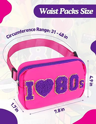 Miniatura 7 de Riñonera de neón de los años 80, bolsas cruzadas ajustables retro, riñoneras, para mujer, fiesta temática de los años 80, Rosa Rojo, Pequeña, Bolso