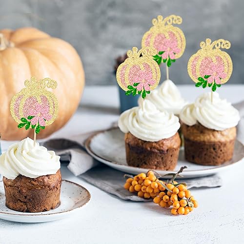 Miniatura 60 de 24 adornos de calabaza para cupcakes con purpurina para otoño, hojas, flores, calabaza, cupcakes, decoración de pasteles para Halloween, decoración