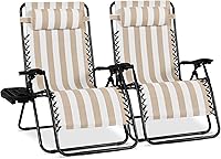 Vista 64 de Best Choice Products - Juego de 2 sillas reclinables y ajustables de malla y acero, sillas con sensación gravedad cero con cojines y bandejas Negro