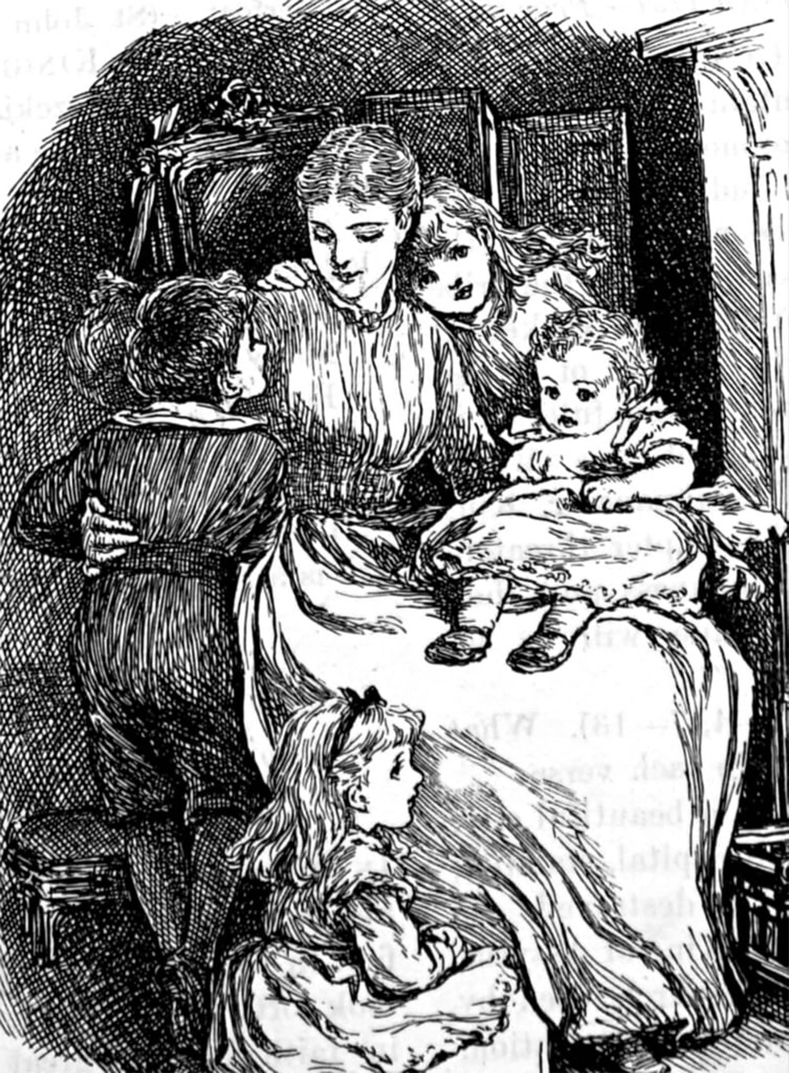 ARTXLXXBN Famous Painting Canvas Artwork Graffiti Print a Mother Cuddling Her Children by Mary Ellen Edwards Portrait Canvas Image for Home Decor 60x90cm