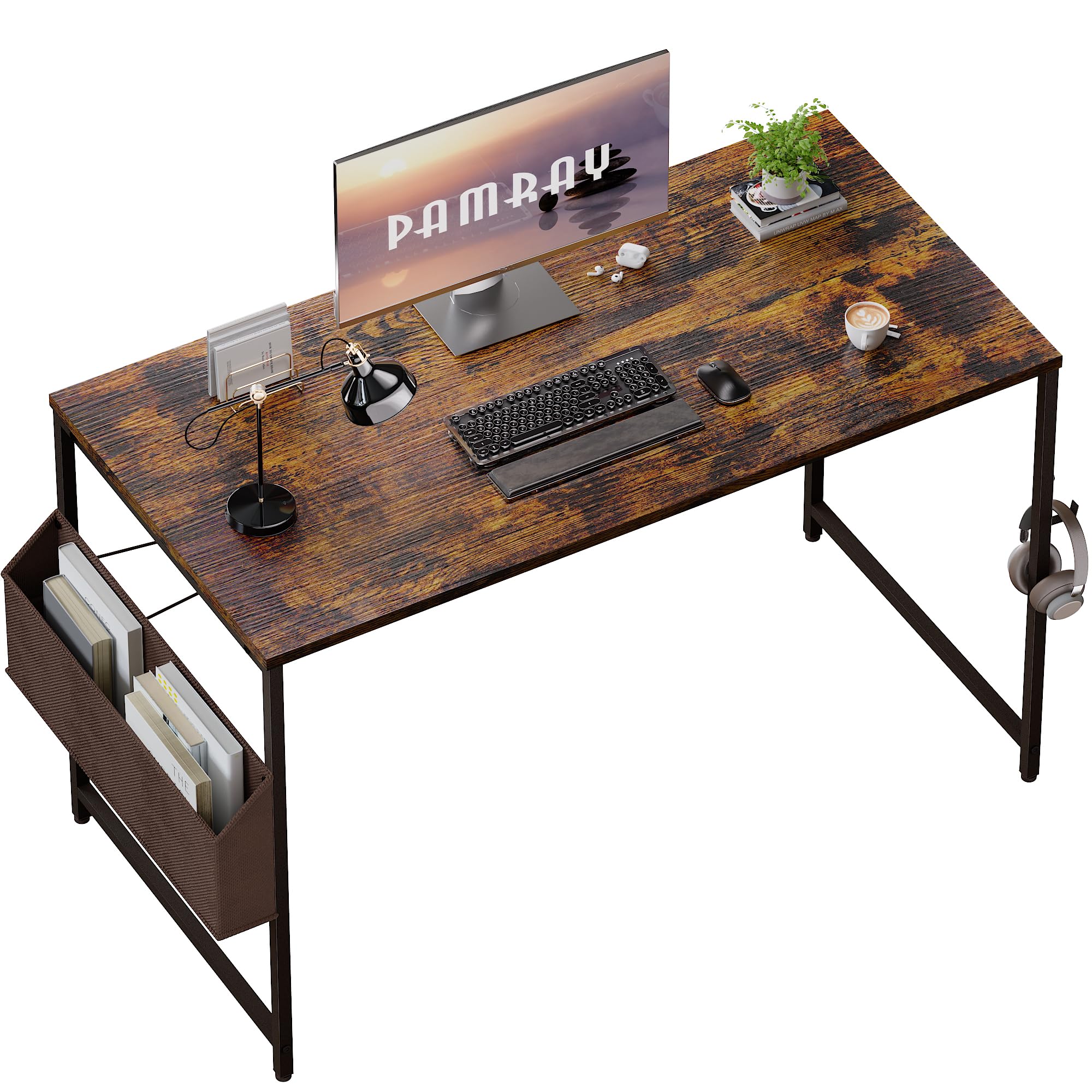 Pamray 47 Inch Computer Desk for Small Spaces with Storage Bag, Home Office Work Desk with Headphone Hook, Small Office Desk Study Writing Table