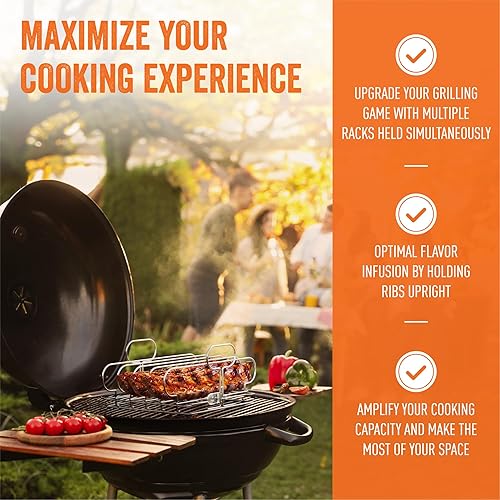 Miniatura 4 de Yukon Glory - Parrilla para costillas de acero inoxidable para parrilla o ahumador, soporte vertical plegable, para 4 parrillas, apto para