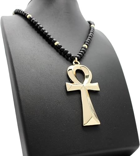 Miniatura 9 de CBC - Colgante egipcio de Ankh con símbolos egipcios en 0.236in, 29.9in o 0.315in, 36 pulgadas, collar de cuentas de madera en tono dorado o rodio
