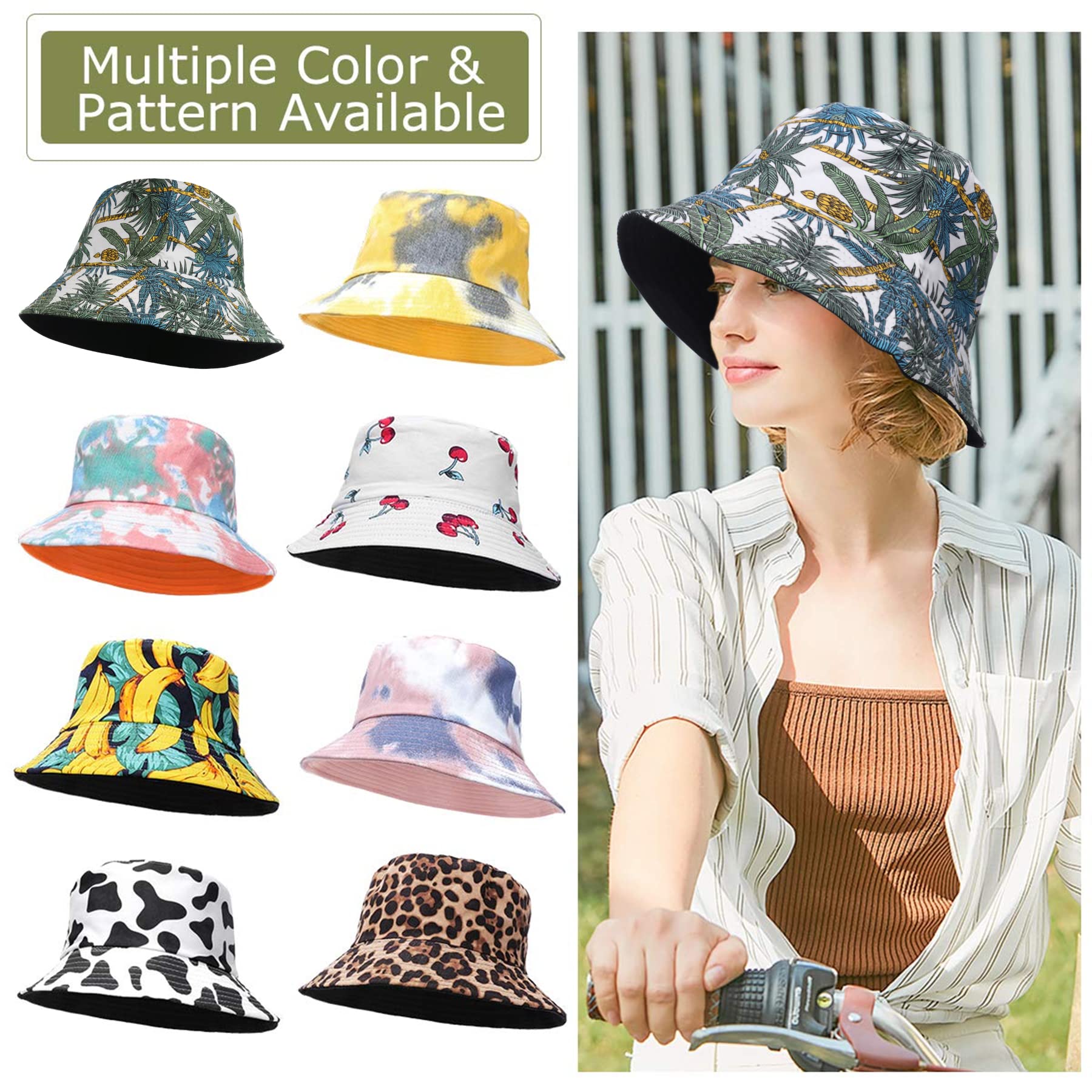 Feng Shui， Sombreros de Pescador para Mujer - Sombreros de Sol de Playa de Verano de algodón Reversible Sombrero de Pescador Plegable para Viajes Playa Senderismo Reino Unido