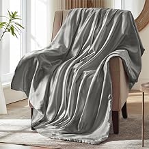 MILVOWOC Silver Grey Satin Throw Blanket, 50 x 60 Inches