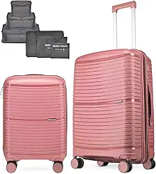 Mala de Viagem Bahamas em Polipropileno, com Conjunto de 6 Organizadores de Bagagem (Kit de Mala Rose)