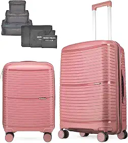 Mala de Viagem Bahamas em Polipropileno, com Conjunto de 6 Organizadores de Bagagem (Kit de Mala Rose)