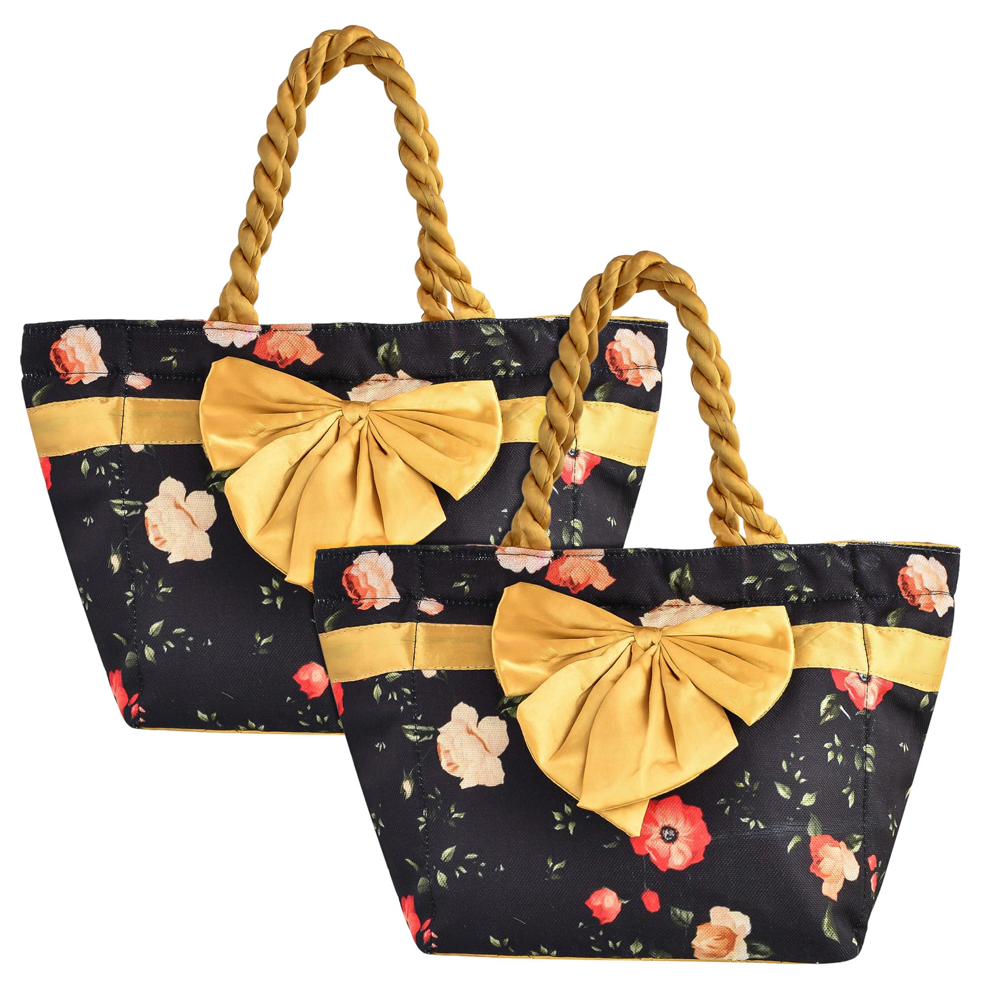Kuber Industries Hand Purse | Polyester Hand Bag | Woman Shoulder Bag | Top Handle Handbag | Gifting Hand Purse | Ladies Tote Purse | Bow Flower Printed Handbag | Pack of 2 | Blue (B0CQR68J6S) Amazon Price History, Amazon Price Tracker