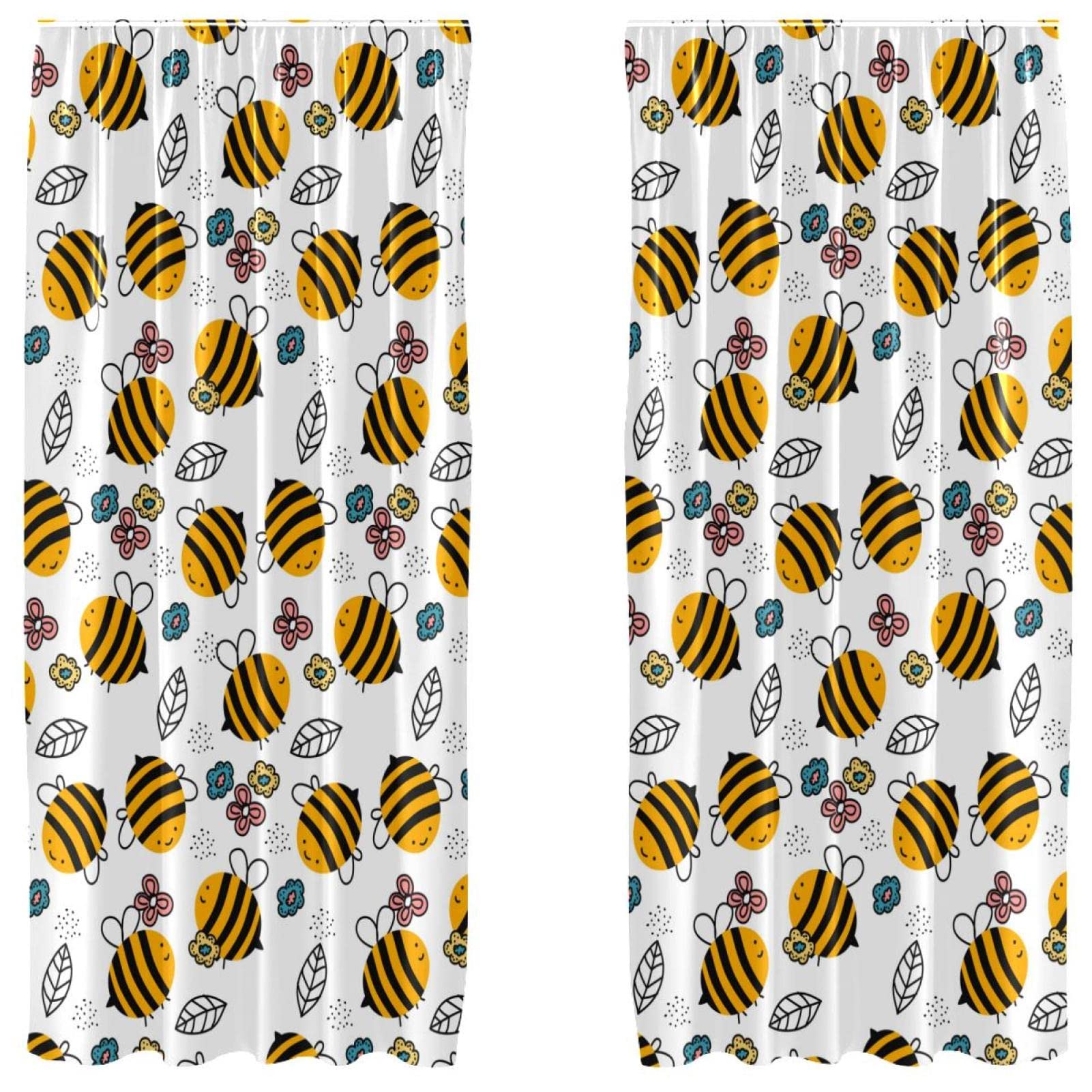 Cortinas opacas con estampado de abejas animadas que aíslan la luz en ventanas de 55x84