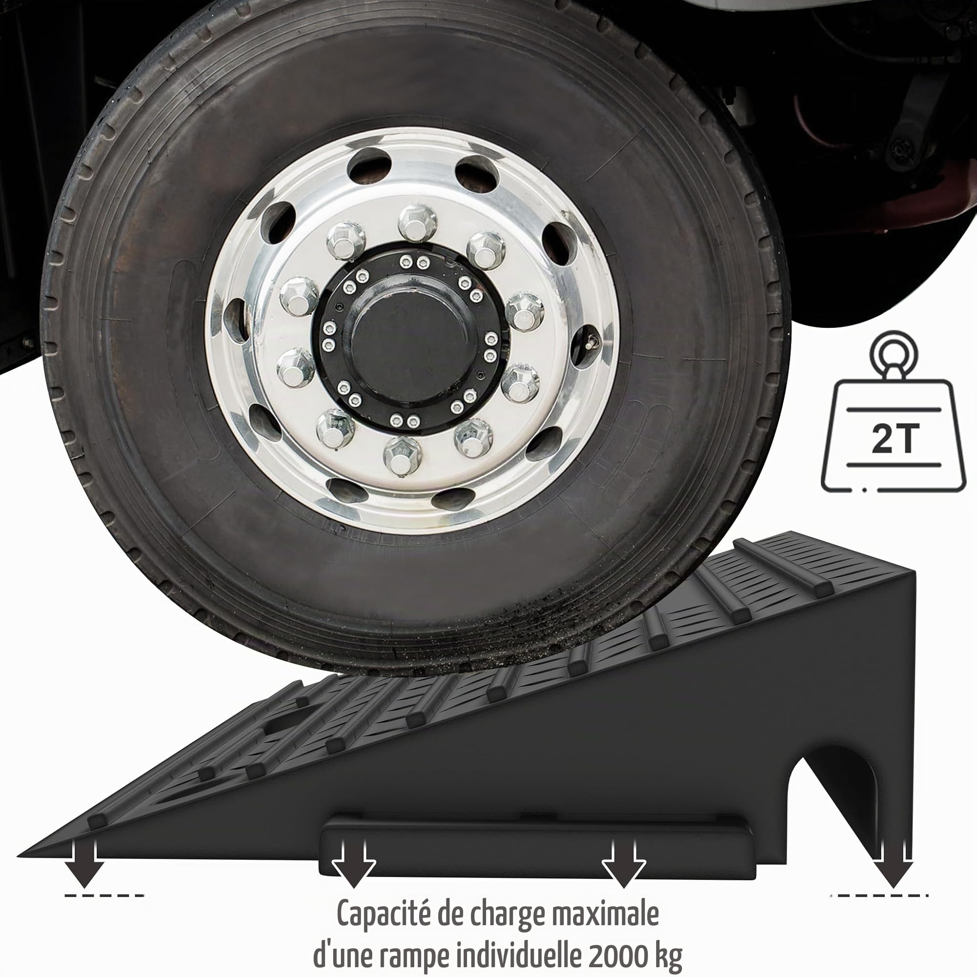 UISEBRT Lot de 2 rampes de trottoir en caoutchouc pour bordures, allées, garages, rampes de seuil de porte robustes, avec fonction portable, antidérapantes et résistantes aux intempéries, noir, 53 x