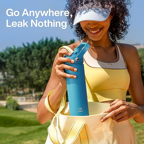 Miniatura 238 de ENCOOL Botella de agua aislada con popote, de acero inoxidable, a prueba de fugas, sin BPA, al vacío de doble pared que se mantiene fría durante 24