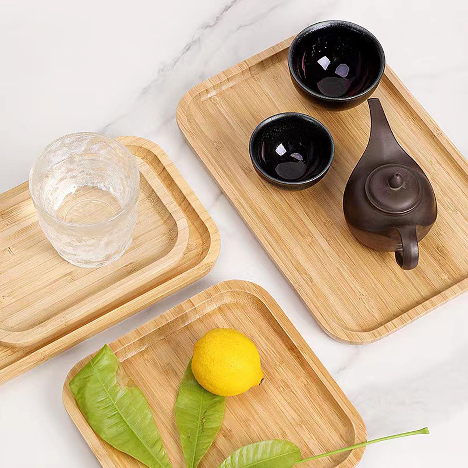 HUHJYUGE Bandeja de Servir Rectangular, Bandeja de Servir Bambu, Bandejas para Servir Comida, Bandeja de Servir Redonda, para Bocadillos, Pan, Fruta, Café, Leche (Rectangular/40x30cm)