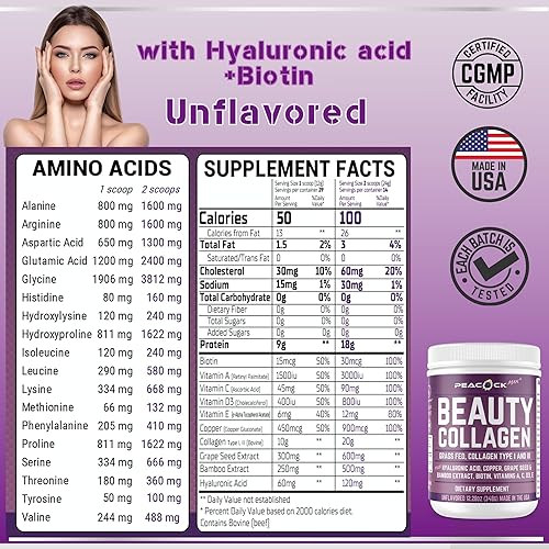 Miniatura 2 de Beauty Collagen Proteína en polvo hidrolizado tipo I, III Péptidos alimentados con hierba de cobre hialurónico sin OMG, semilla de uva y extracto de