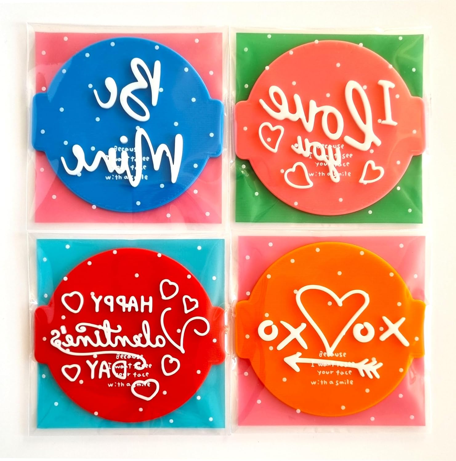Happy Valentines Day and Love You 4 pcs Embosser Stamp for Icing Fondant Frosting Sugar Paste Cupcake Cake Cookie Baking Decoration