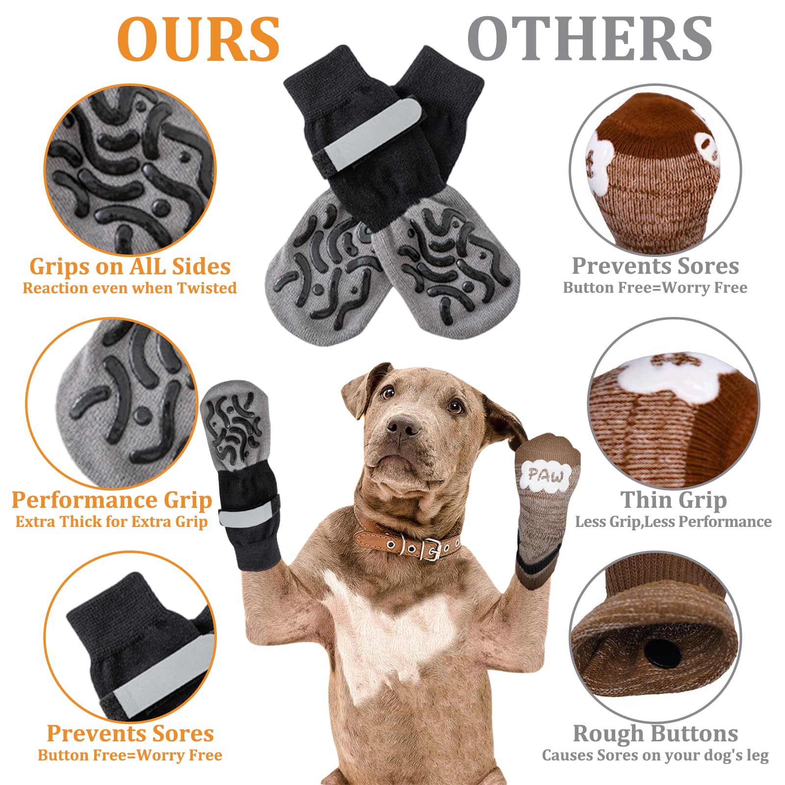 2Pairs Anti Slip Dog Socks and a Ear Muffs,Dog Paw Protectors Stop Licking,Pet Snood Ear Protectors for Anxiety Relief and Calming,Adjustable Boots Shoes with Grips for Senior (M) - Image 3