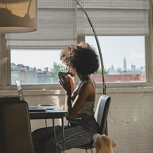 MOOD Persianas de bambú personalizadas, rústicas, persianas romanas de bambú sin cordones para ventanas y puertas (tejido natural), roble rústico