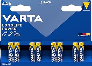 VARTA AAA Batteries, Pack of 8, Longlife Power, Alkaline, 1.5 V, for Toys, Wireless Mice, Electric Flashlights, Made in Germany