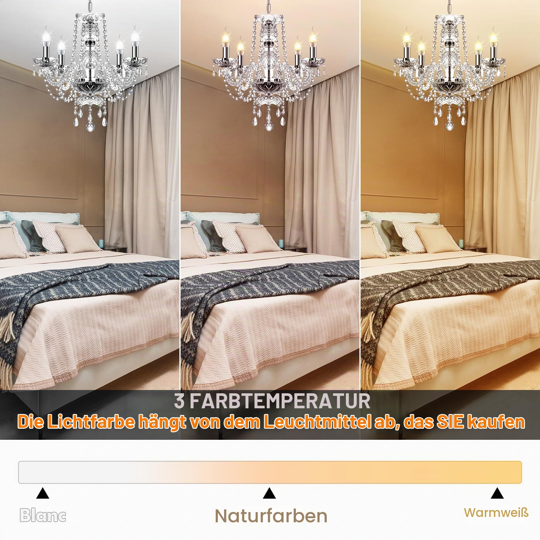 Moderner K5 Kristall-Kronleuchter, 4-flammig E14 Verstellbar Deckenleuchte für Wohnzimmer, Esszimmer, Restaurant & Hotel - Klar