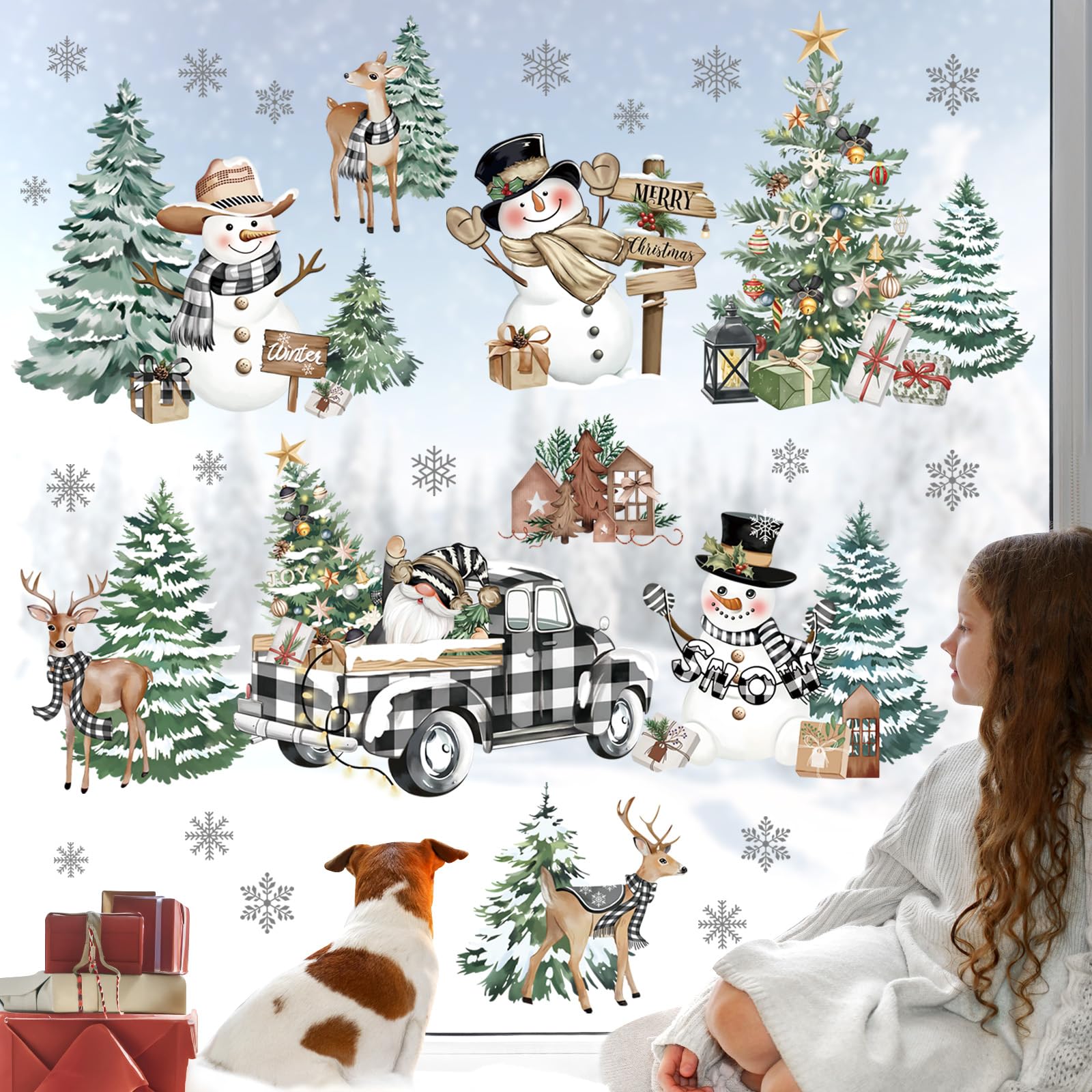 Kerststickers voor raam Landschap Merry Christmas - Raamdecoratie