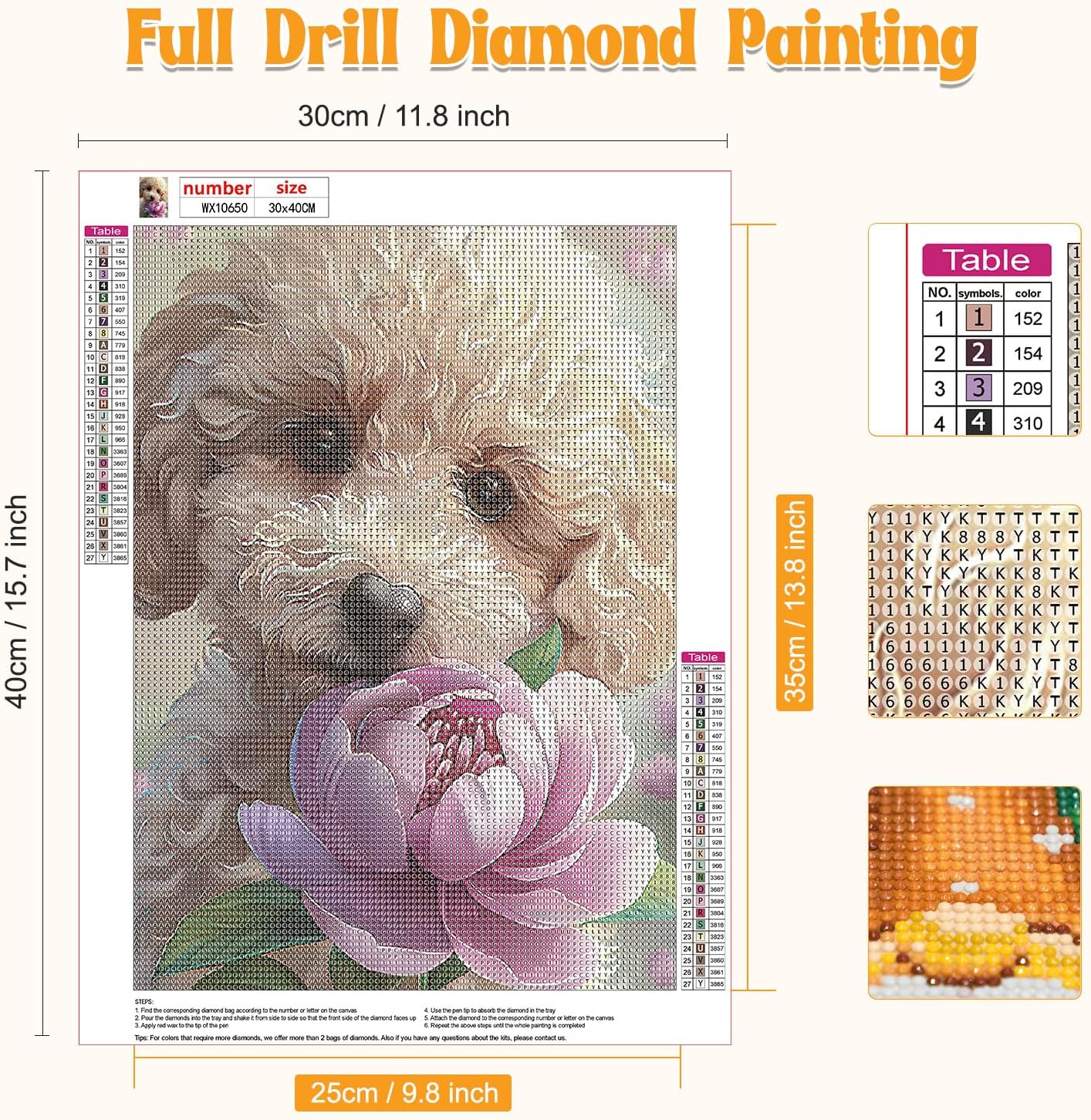 NAIMOER Puppy Diamond Painting Kits for Adults, DIY 5D Diamond Painting Aniamsls, Full Drill Dog and Flowers Diamond Art Kits Perfect for Relaxation and Home Wall Decor 30x40cm image 2
