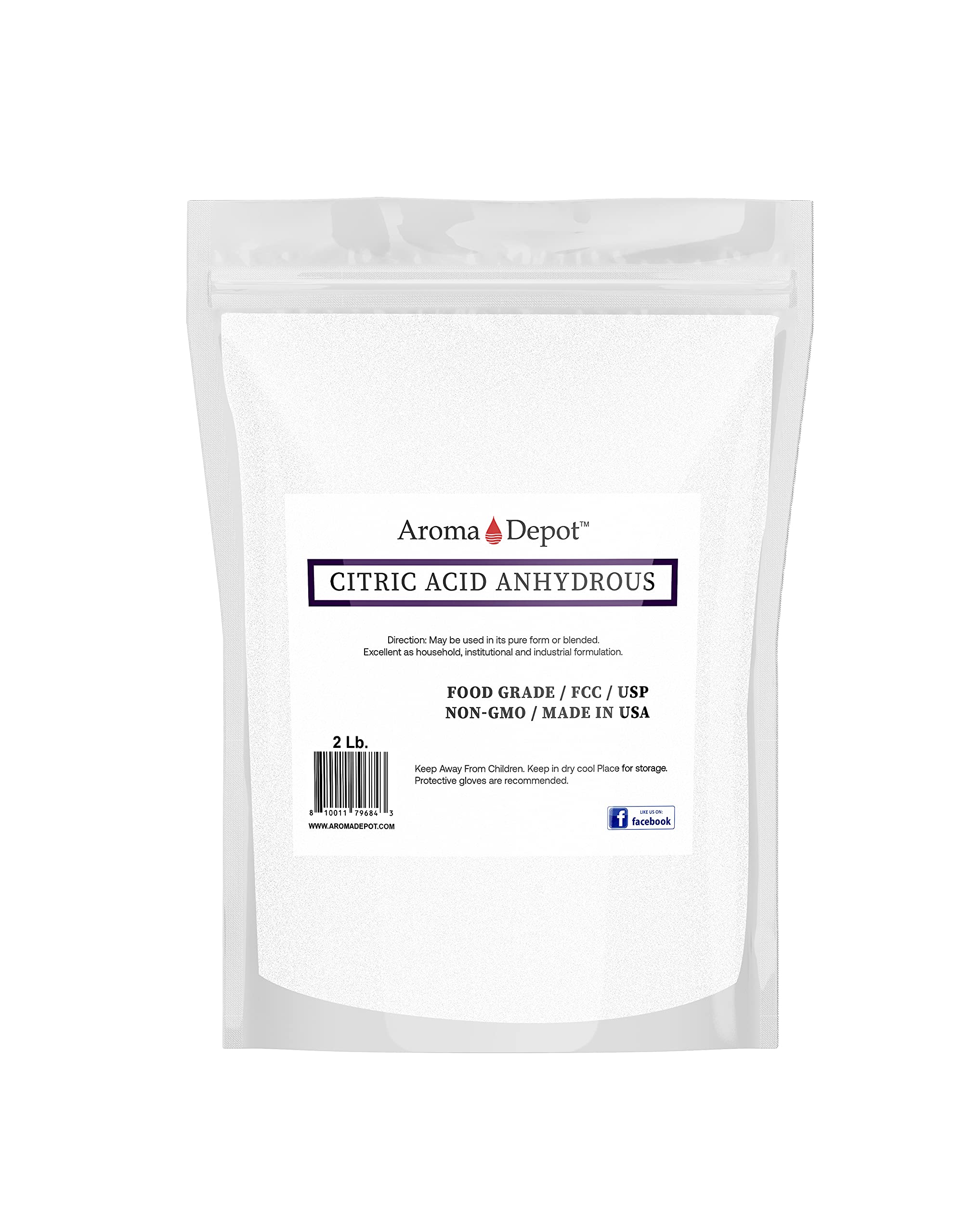 Citric Acid Powder 2 lb. - I Fine Granules I 100% Natural I Food Grade I Flavoring Agent I Non-GMO I FCC/USP I Grade A I for Cheese Making, Bath Bombs, Kosher, Cleaning, Bath Bomb & Soapmaking.