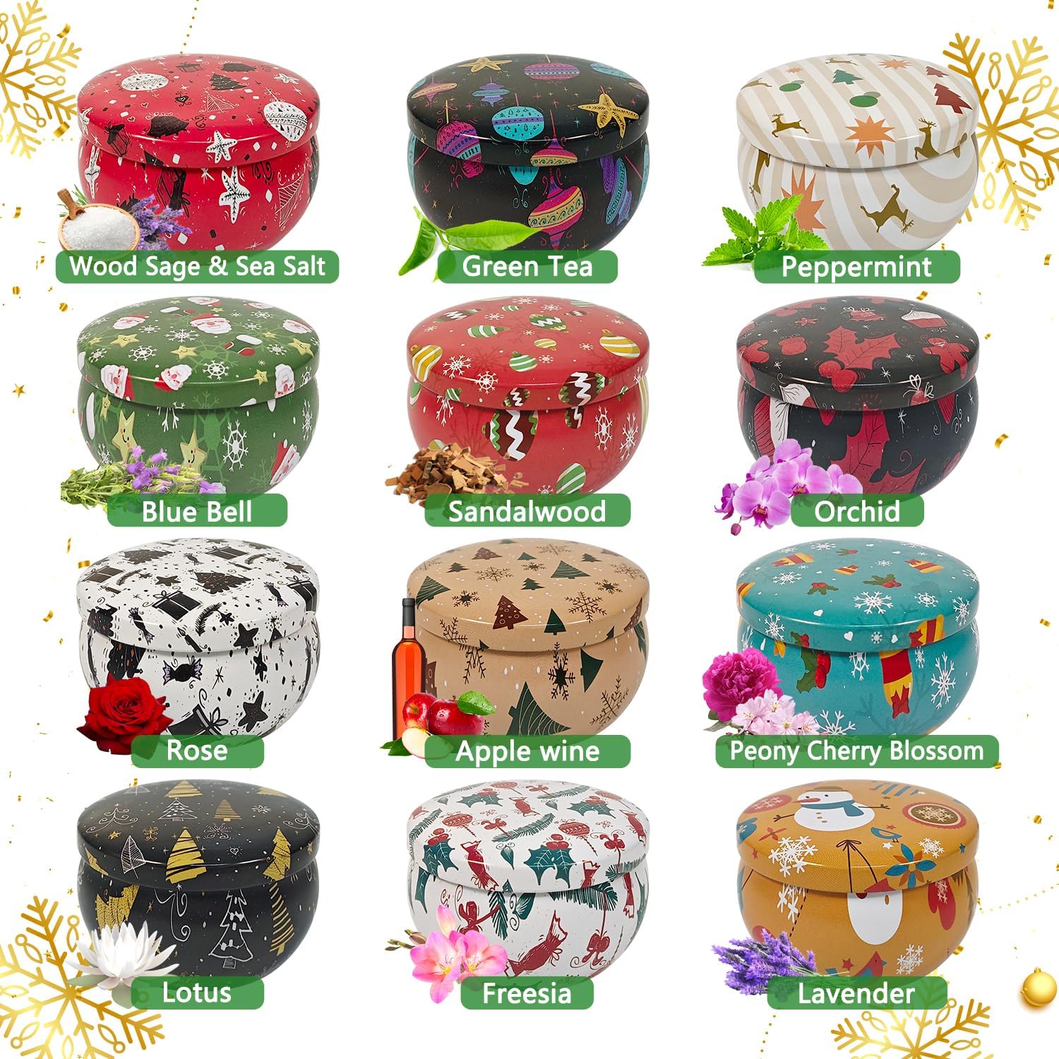 12Pack Christmas Scented Candles Gift-Aromatherapy Candle-2.5oz Natural Soy Wax with Essential Oils,Christmas Thanksgiving Gifts for Women,Home décor,Bath Yoga,Mothers Day, Birthday, Valentine's Day