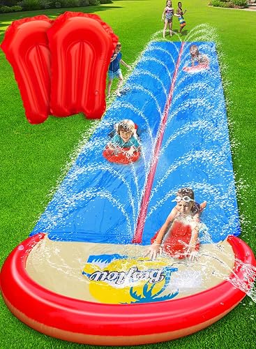 Slip and Water Slide for Adults and Kids Extra Long Heavy Duty Water Slides for Backyard Lawn Summer Outdoor Water Toys (Red and Blue, 22FT Double Lane)