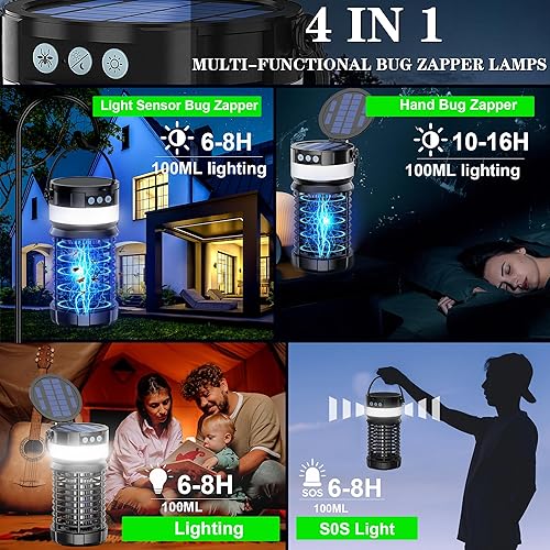 Miniatura 3 de Exterminador de insectos para exteriores, con energía solar, para exteriores, recargable, eléctrico y resistente al agua, para exteriores, hogar,