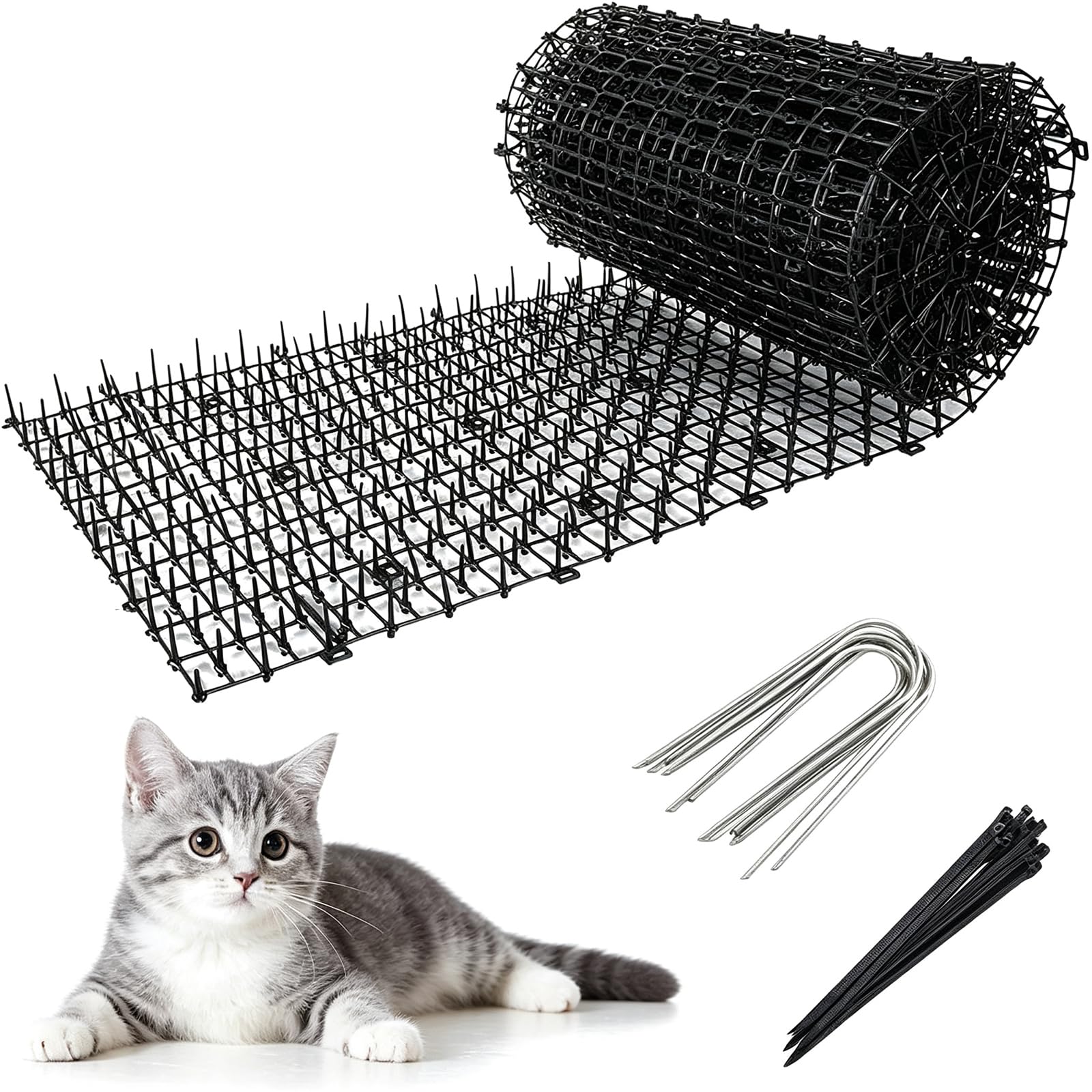Anti Cat Spikes 30x400CM, Black Plastic Cat Scat Mat with Spikes