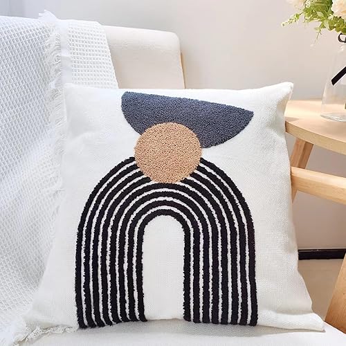 Miniatura 6 de JIABOLANG Juego de 2 fundas de almohada abstractas de estilo bohemio de 18 x 18 pulgadas para sofá, sala de estar, funda de cojín geométrica de