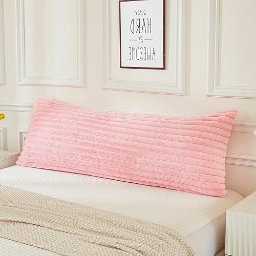 JAUXIO Funda de almohada de cuerpo esponjoso de piel sintética de lujo, funda de almohada decorativa de felpa a rayas, ultra suave y acogedora,