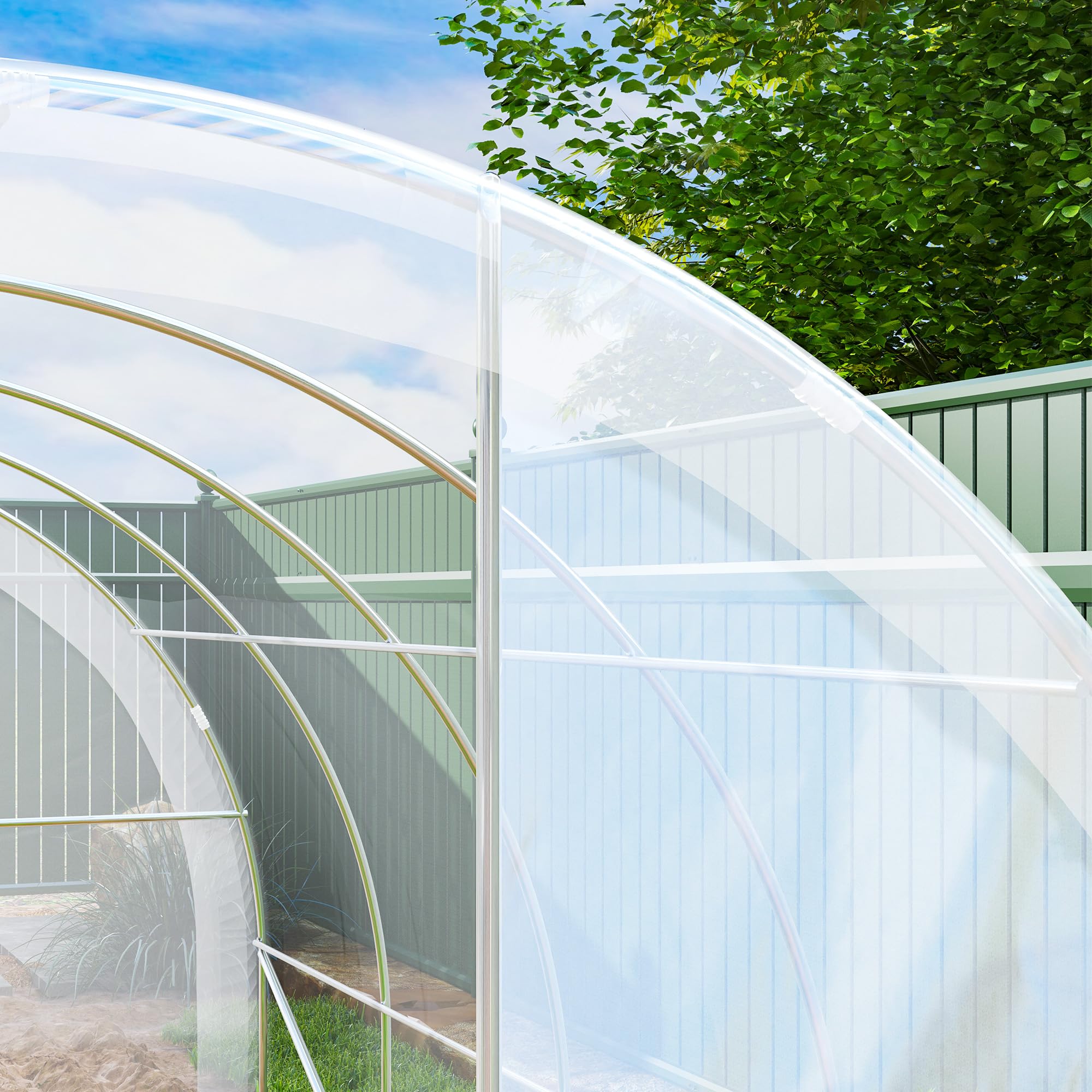 Outsunny Serre de Jardin Tunnel 4 x 3 x 2 m 12 m² Porte à charnières bâche PE 150 g/m²