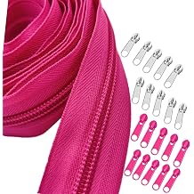 Nylon Coil Zipper Tape10 Yard Long Zippers by The Yard with 10 Pcs Colorful Bulk Metal Sliders and 10pcs Silver Sliders for DIY Sewing Assorted Lengths Purse Tailor Craft Bags Making ClothingRose
