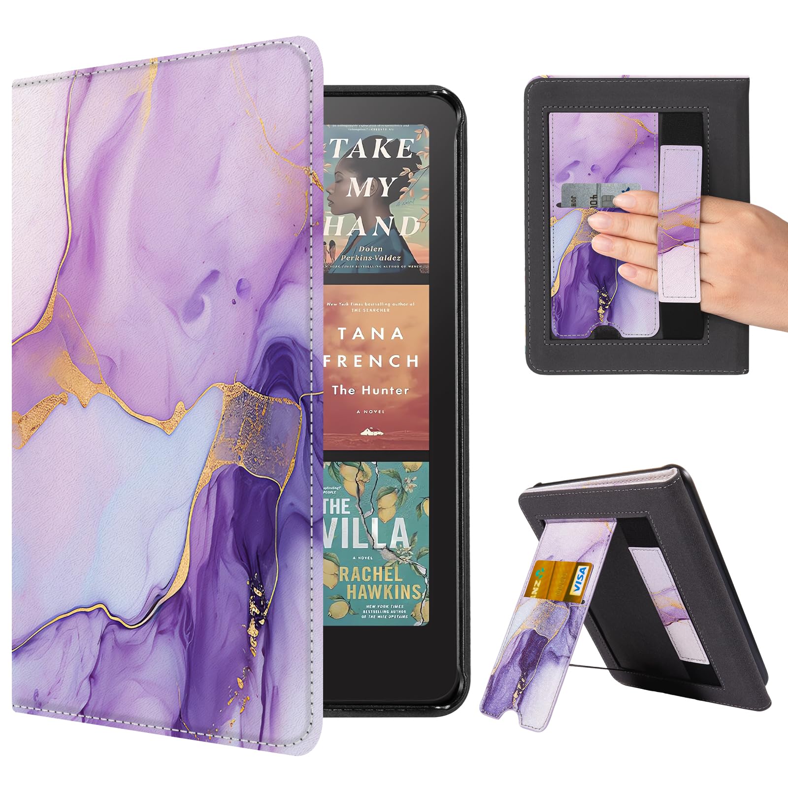 CoBak Case with Stand for Kindle Paperwhite 12th Gen 2024 Released (7") &amp; Kindle Colorsoft Signature Edition - Durable PU Leather Cover with Auto Sleep Wake, Card Slot, Hand Strap Feature